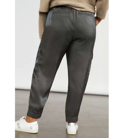 Anthropologie Satin Cargo Joggers in Carbon Gray Shimmer, sz XS - Picture 8 of 16